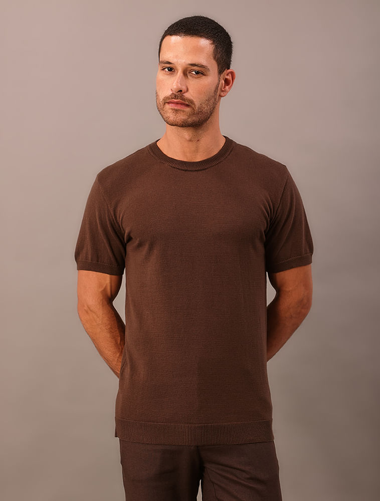 Camiseta Manga Curta Masculino Tricô - Marrom — Calvin Klein