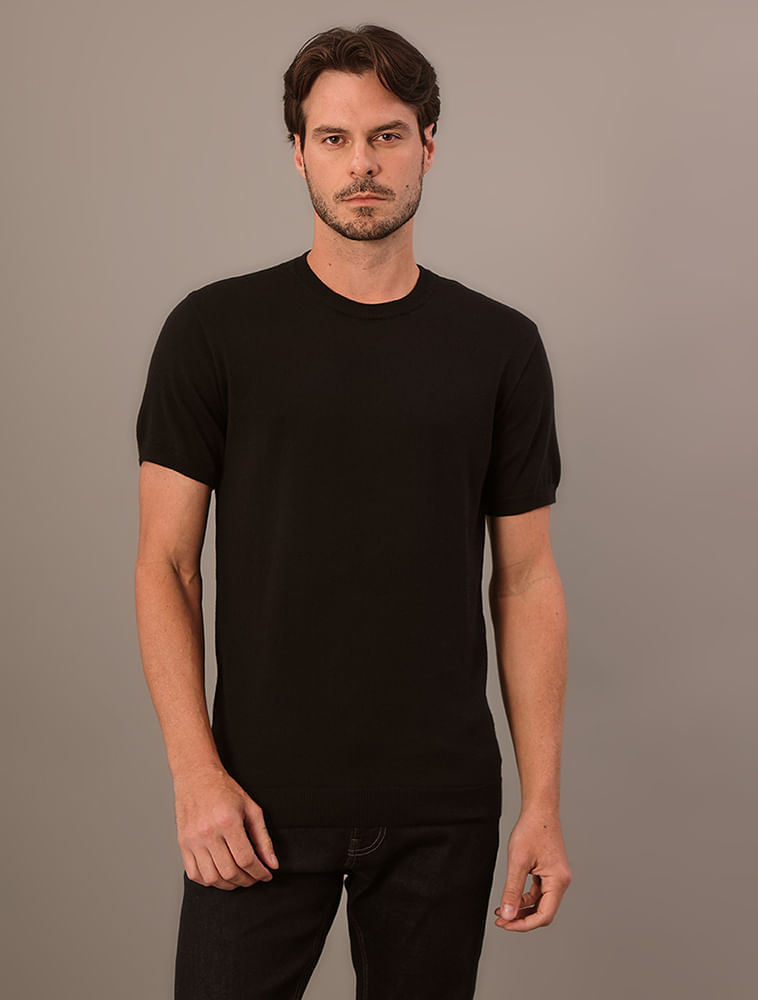 Camiseta Manga Curta Masculino Tricô - Preto