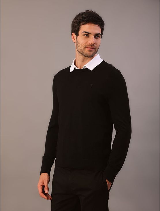 Suéter Calvin Klein Manga Longa Extrafino Merino Blend - Preto Suéter Calvin Klein Manga Longa Extrafino Merino Blend Preto p