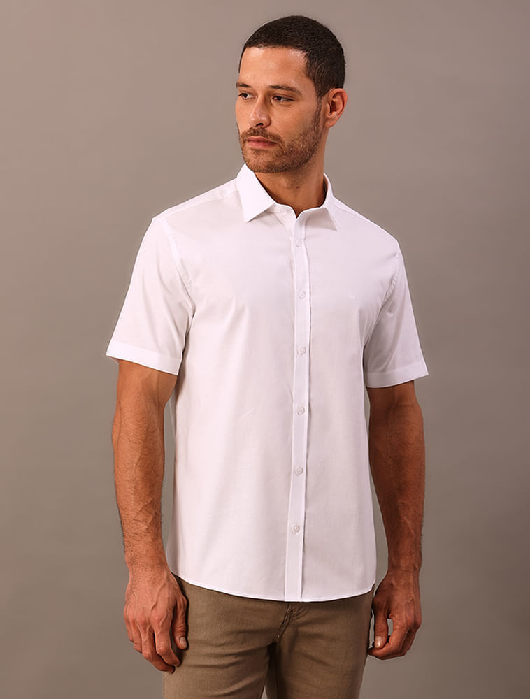 Camisa Manga Curta Oxford com Elastano - Branco