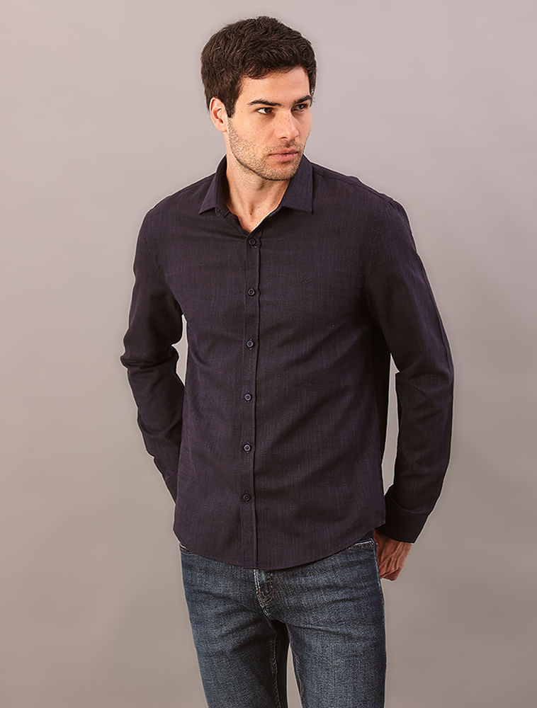 Camisa Manga Longa Regular Cotton Flamê - Marinho