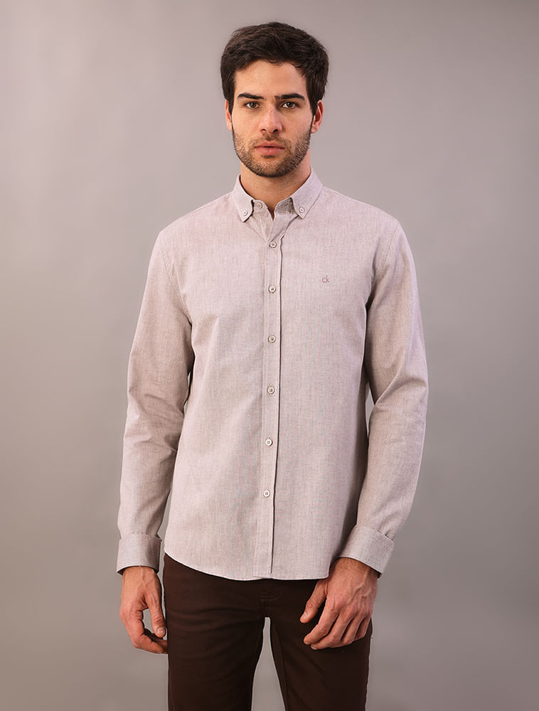 Camisa Manga Longa Regular Oxford Com Bd - Marrom