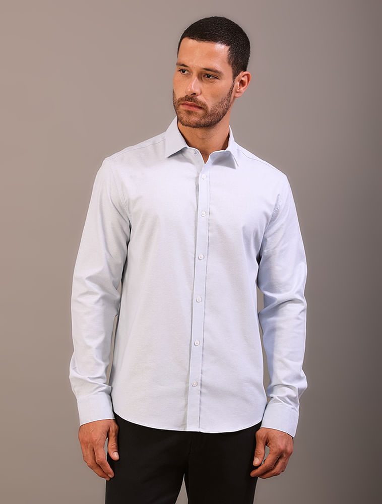 Camisa Manga Longa Regular Oxford Com Elastano - Azul Claro