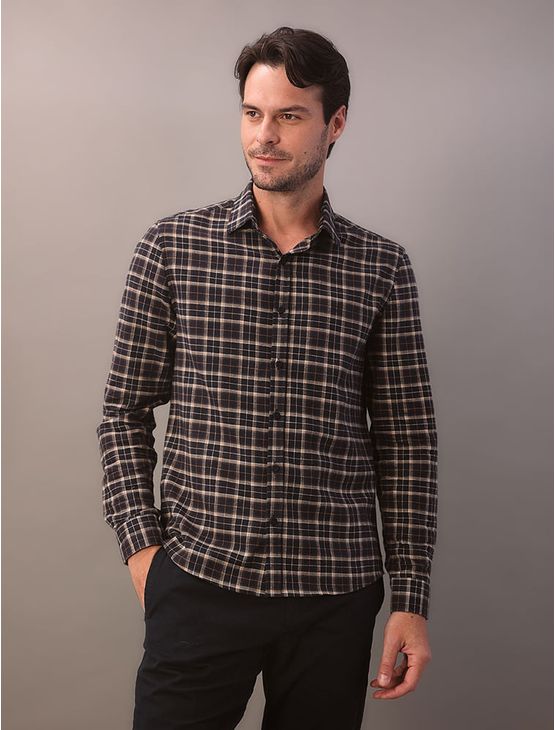 Camisa Manga Longa Slim Flanela Check - Preto Camisa Manga Longa Slim Flanela Check Preto 4