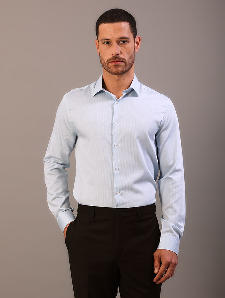 Camisa Manga Longa Slim Fio 60 - Azul Claro