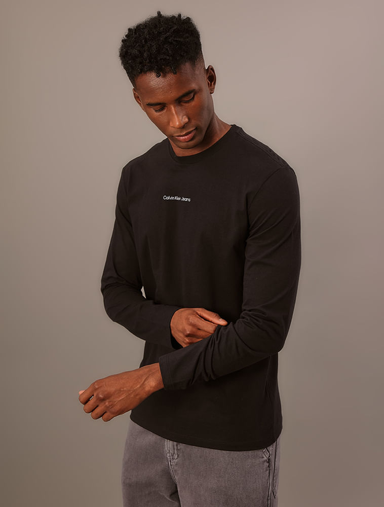 Camiseta Masculina Manga Longa Calvin Klein Jeans - Preto