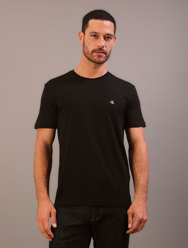 Camiseta Manga Curta Calvin Klein Jeans Masculino Ck Bordado - Preto