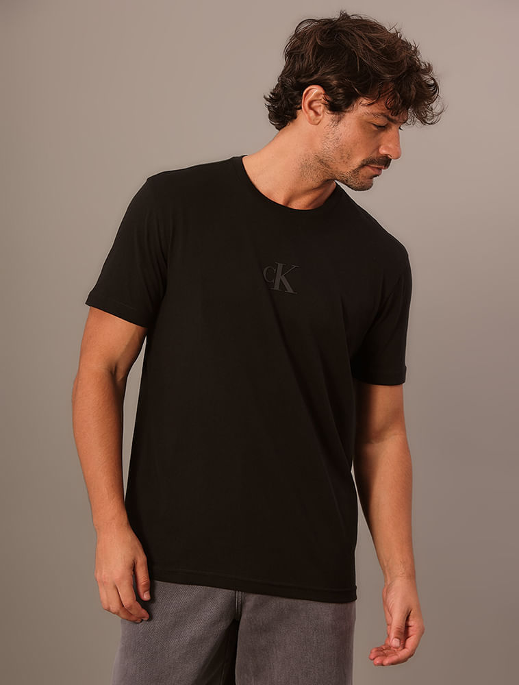 Camiseta Manga Curta Calvin Klein Jeans Masculino Calvin Klein Rubber Patch - Preto
