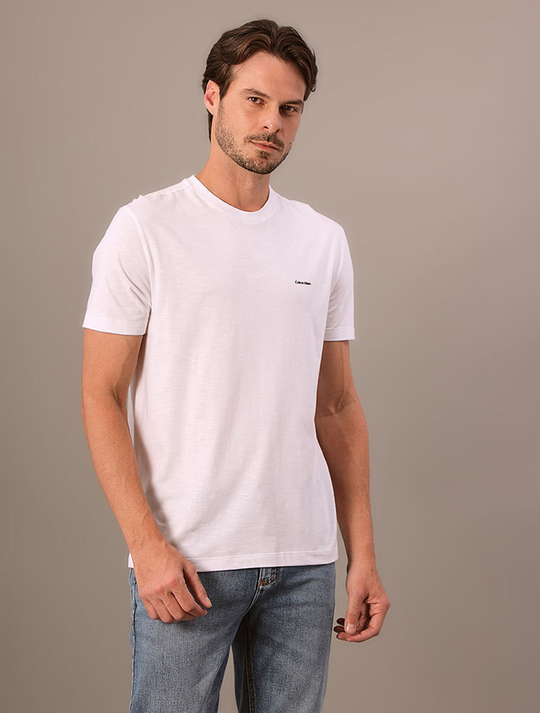 Camiseta Masculina Slim Minimalista Flamê Calvin Klein - Branco