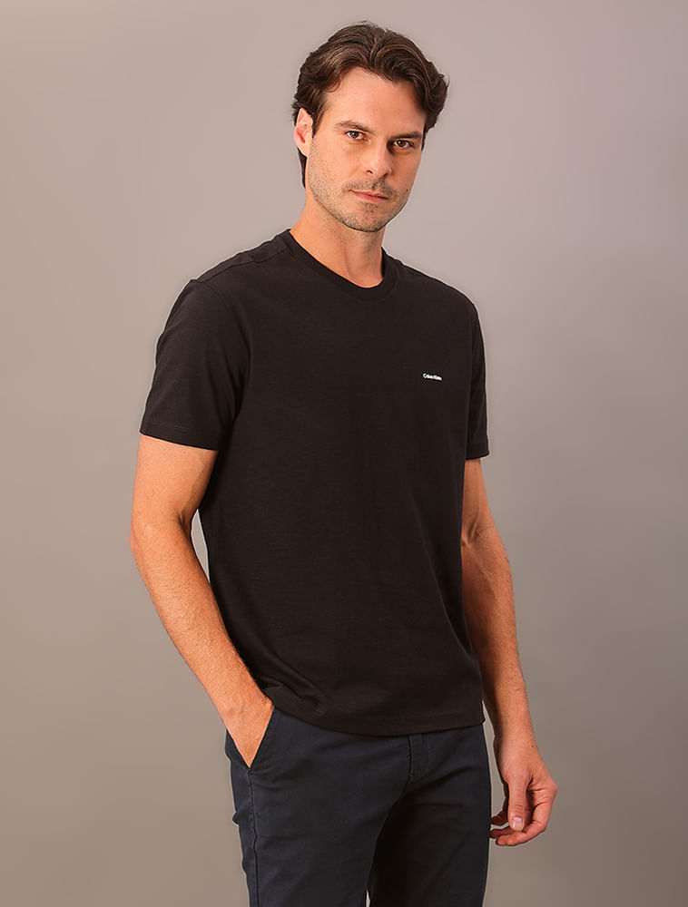 Camiseta Masculina Slim Minimalista Flamê Calvin Klein - Preto