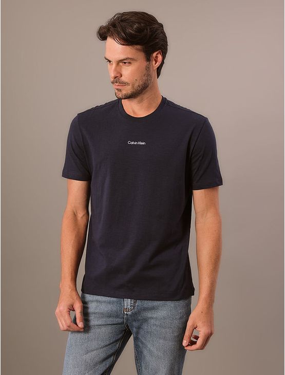 Camiseta Masculina Meia Malha Flamê Calvin Klein – Azul Marinho