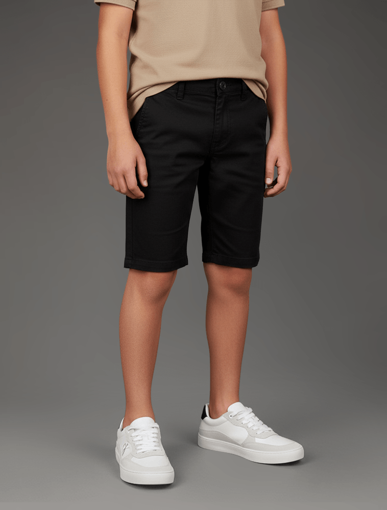 Bermuda Infantil Color Chino Barra Virada Calvin Klein - Preto - Bermuda Infantil Color Chino Barra Virada Calvin Klein Preto 8