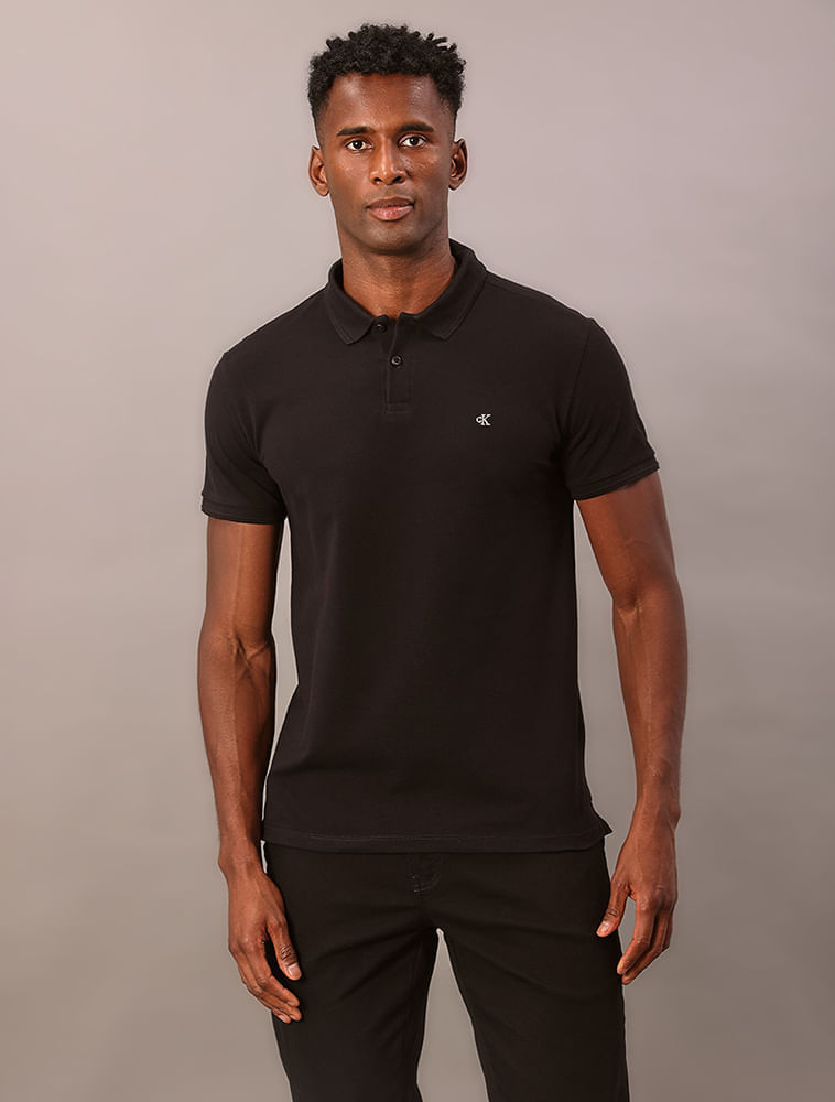 Polo Masculina Logo Bordado Calvin Klein Jeans - Preto