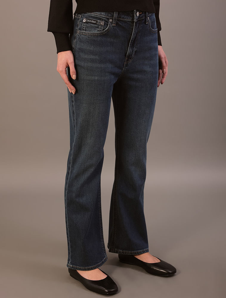 Calça Jeans Calvin Klein Jeans Feminino Cropped Flare - Azul Escuro