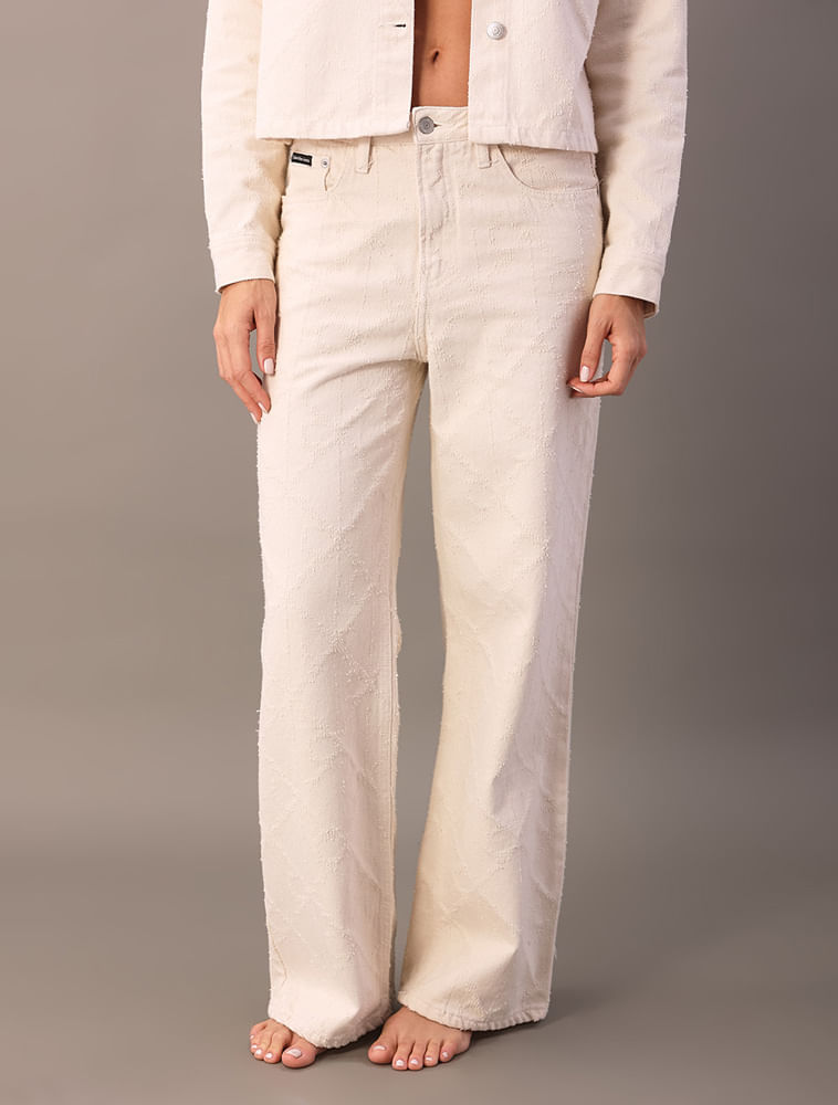 Calça Color Feminina Wide Leg Estampa a Laser - Off White