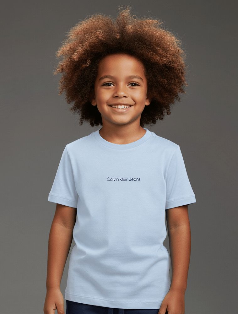 Camiseta Manga Curta Calvin Klein Jeans Menino Logo Centralizado - Azul Bebe
