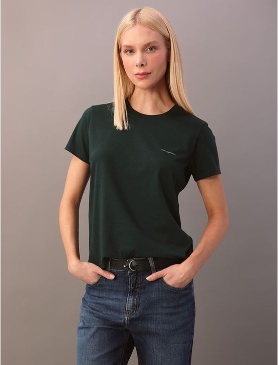 Camiseta Calvin Klein Jeans Feminino Micrologo Peito - Verde Médio Camiseta Calvin Klein Jeans Feminino Micrologo Peito Verde Médio Pp