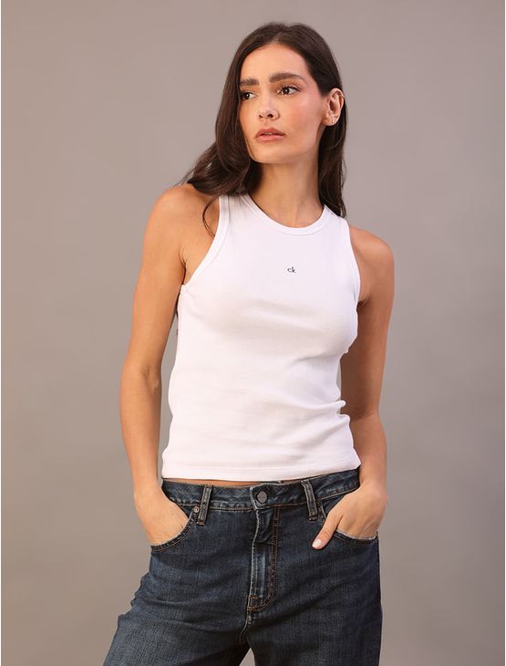 Regata Feminina Ribana Logo Bordado Calvin Klein - Branco 2 Regata Feminina Ribana Logo Bordado Calvin Klein Branco 2 g
