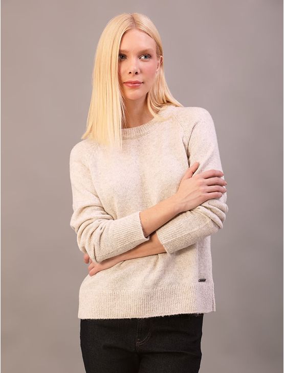 Tricot Básico Calvin Klein Jeans Feminino Cava Raglan - Areia Tricot Básico Calvin Klein Jeans Feminino Cava Raglan Areia Pp