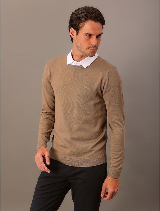 Tricot Masculino Decote Redondo Calvin Klein - Caqui Medio Tricot Masculino Decote Redondo Calvin Klein Caqui Medio Pp