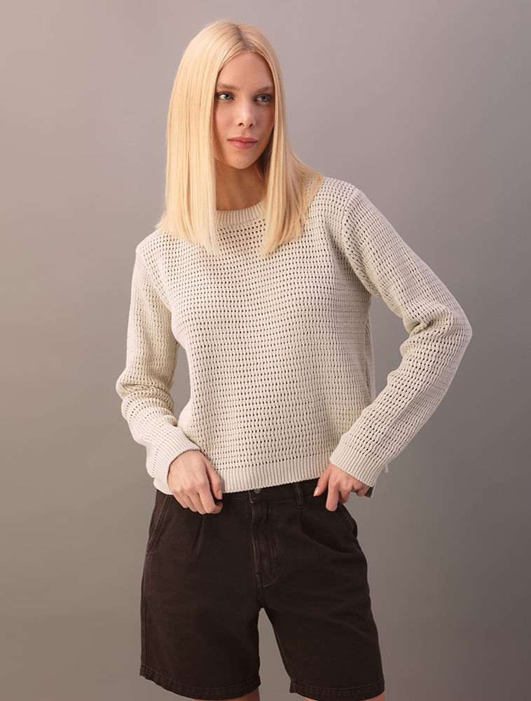 Tricot Calvin Klein Jeans Feminino Ponto Aberto - Caqui Medio