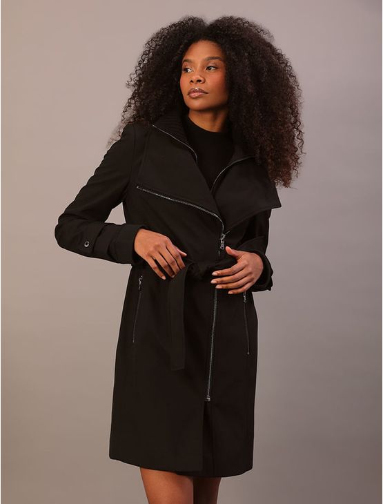 Trench Coat Calvin Klein Jeans Feminino Com Zíper e Cinto - Preto Trench Coat Calvin Klein Jeans Feminino Com Zíper e Cinto Preto Gg