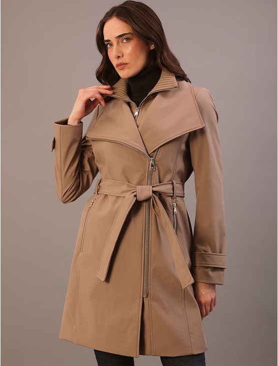 Trench Coat Calvin Klein Jeans Feminino Com Zíper e Cinto - Caqui Claro Trench Coat Calvin Klein Jeans Feminino Com Zíper e Cinto Caqui Claro Gg