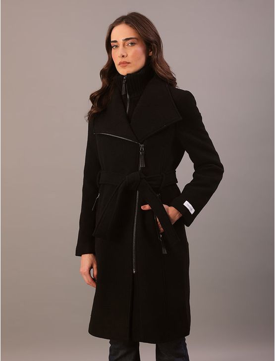 Casaco Longo Calvin Klein Jeans Feminino Com Zíper e Cinto em Lã - Preto Casaco Longo Calvin Klein Jeans Feminino Com Zíper e Cinto em Lã Preto g