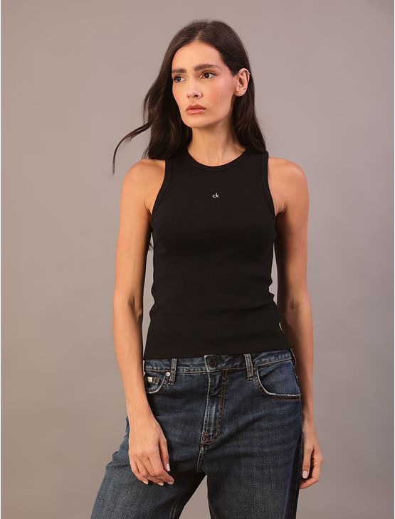 Regata Feminina Ribana Logo Bordado Calvin Klein - Preto Regata Feminina Ribana Logo Bordado Calvin Klein Preto g