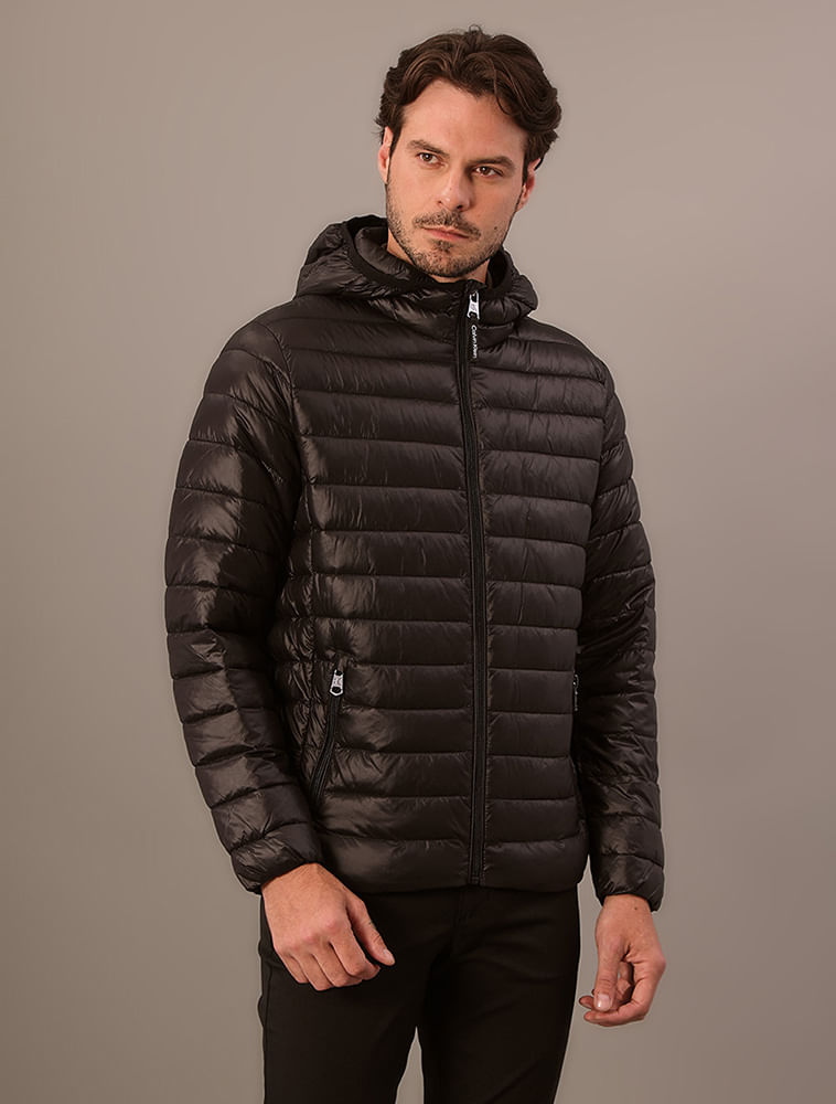 Jaqueta Masculina Calvin Klein Jeans Matelassê Com Capuz - Grafite