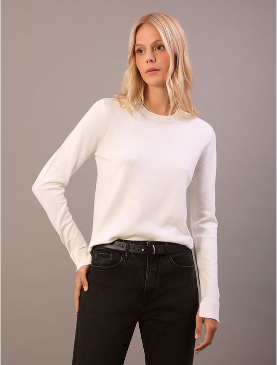 Tricot Feminino Gola Careca Calvin Klein Jeans - Off White Tricot Feminino Gola Careca Calvin Klein Jeans Off White m