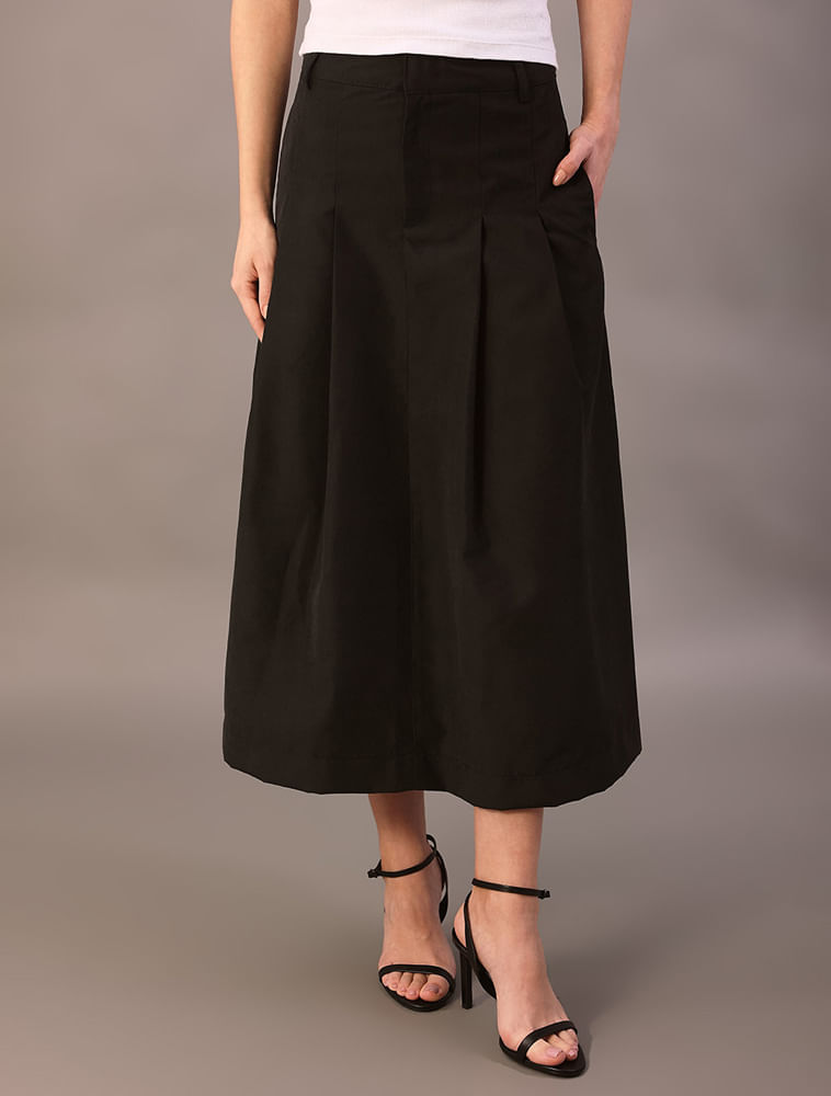 Saia Midi Calvin Klein Jeans Feminino Evasê Com Pregas - Preto