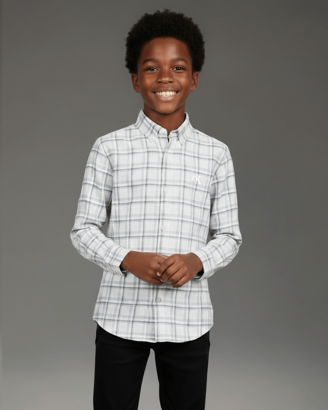 Camisa Calvin Klein Jeans Menino Manga Longa Xadrez Flamê - Branco