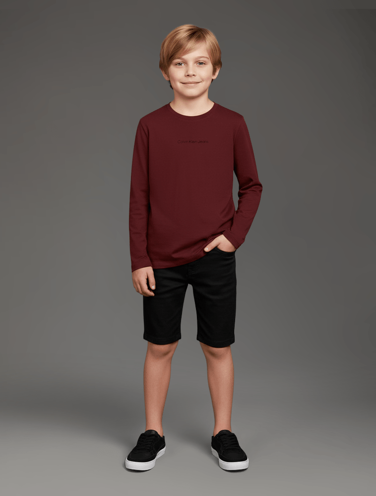 Camiseta Manga Longa Calvin Klein Jeans Menino Logo Centralizado - Bordo