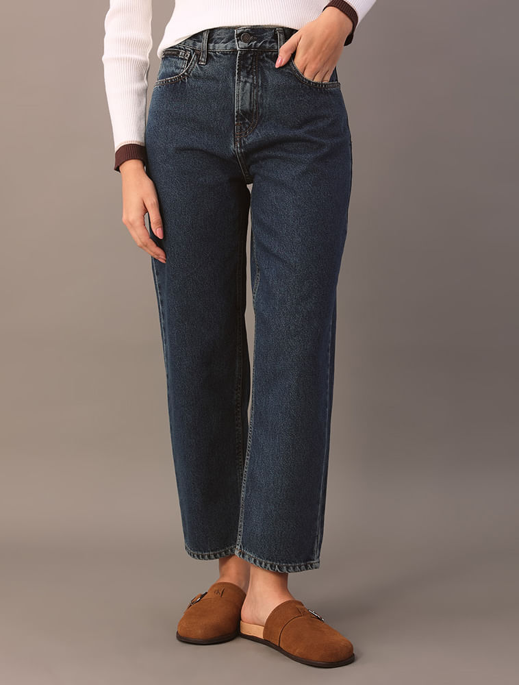 Calça Jeans Barrel Feminina 5 Pockets - Marinho