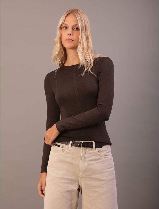 Blusa Calvin Klein Jeans Feminino Manga Longa Tricô - Marrom Blusa Calvin Klein Jeans Feminino Manga Longa Tricô Marrom m