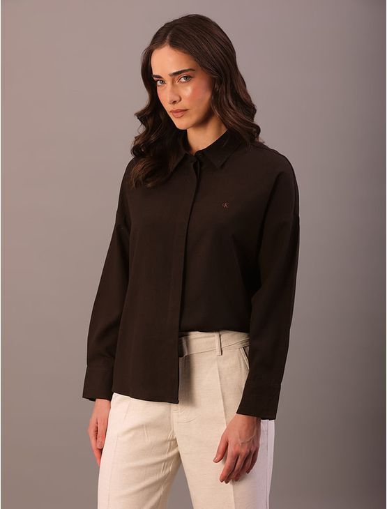 Camisa Manga Longa Calvin Klein Jeans Feminino Linho Misto - Marrom Camisa Manga Longa Calvin Klein Jeans Feminino Linho Misto Marrom 38