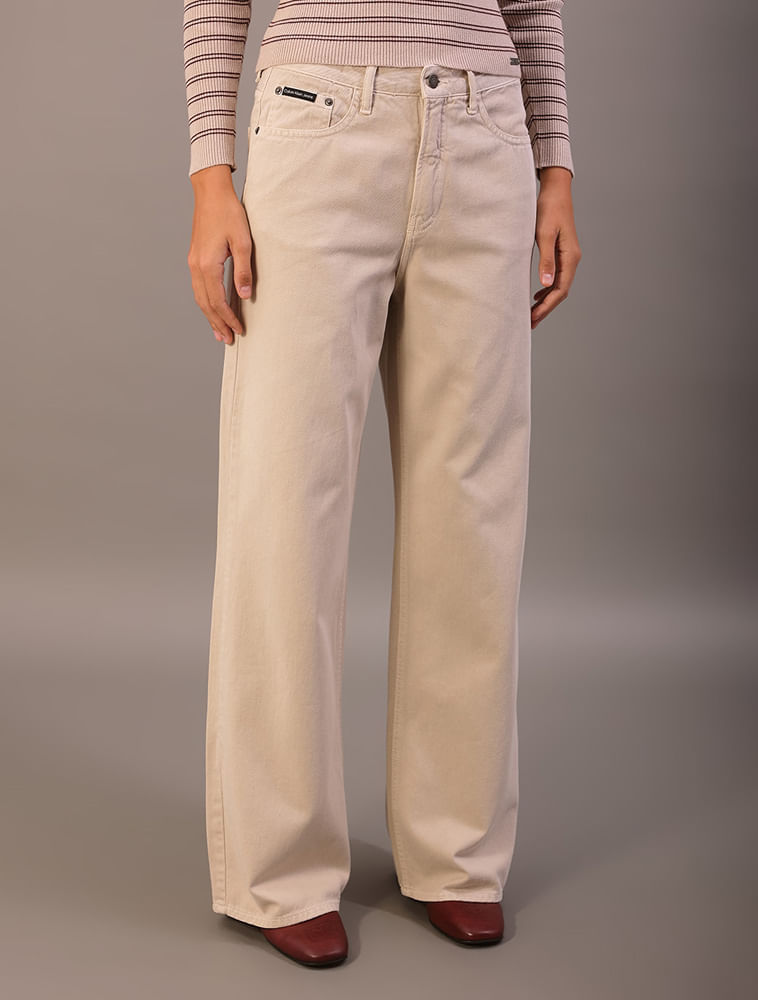 Calça Color Feminina Wide Leg Long 5 Pockets - Caqui Claro
