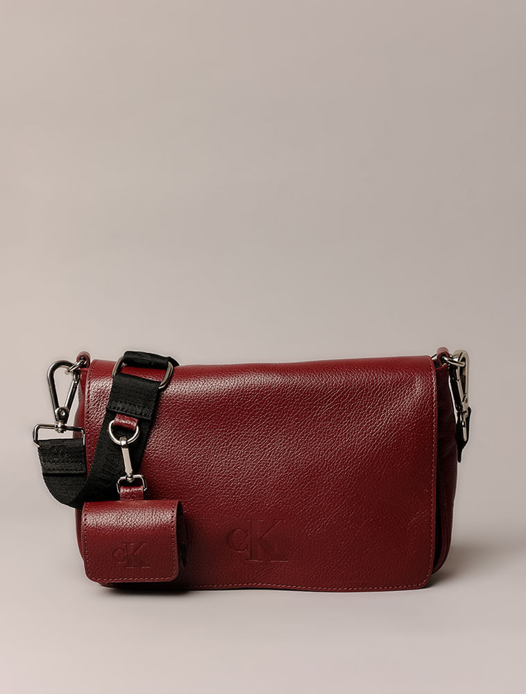 Bolsa Média Calvin Klein Jeans Feminino Chaveiro - Bordo