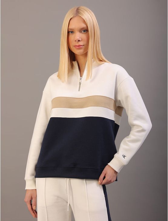 Moletom Calvin Klein Jeans Feminino Recortes - Off White Moletom Calvin Klein Jeans Feminino Recortes Off White Pp