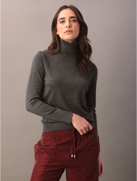 Tricot Feminino Gola Alta Calvin Klein Jeans - Chumbo Tricot Feminino Gola Alta Calvin Klein Jeans Chumbo m