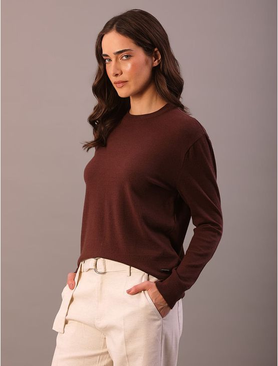 Tricot Básico Calvin Klein Jeans Feminino Decote Careca - Marrom Tricot Básico Calvin Klein Jeans Feminino Decote Careca Marrom p