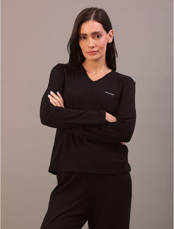 Pijama Feminino Manga Longa e Calça Pima Cotton - Preto Pijama Feminino Manga Longa e Calça Pima Cotton Preto m