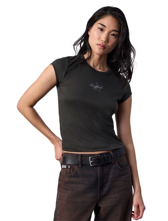 Camiseta Feminina Jung Kook For Calvin Monograma - Chumbo Camiseta Feminina Jung Kook For Calvin Monograma Chumbo m