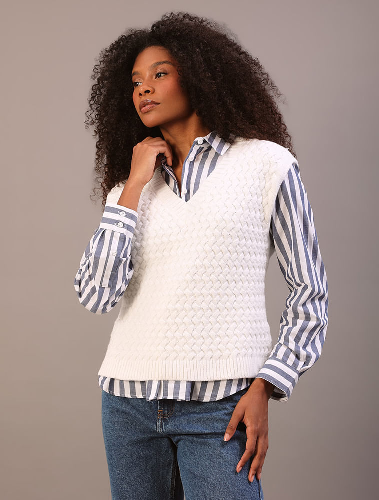 Colete de Tricot Calvin Klein Jeans Feminino Ponto Tramado - Off White