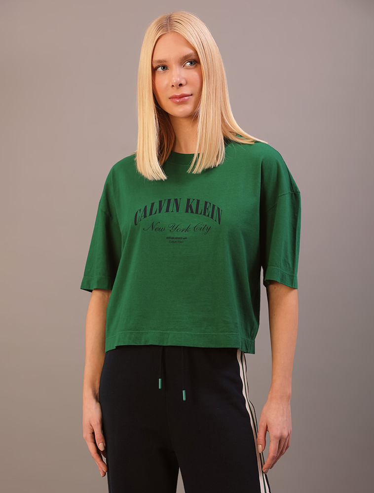 Camiseta Calvin Klein Jeans Feminino Manga Curta Copa - Verde