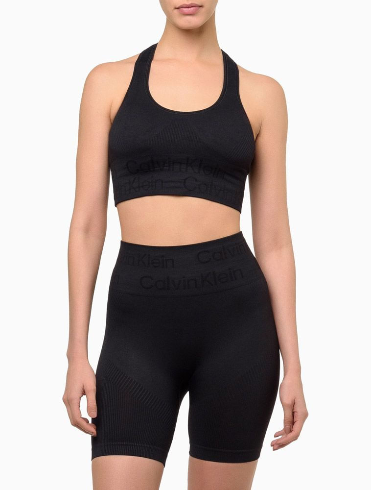 Short Feminino Tonal Logo Seamless Calvin Klein Sport - Preto