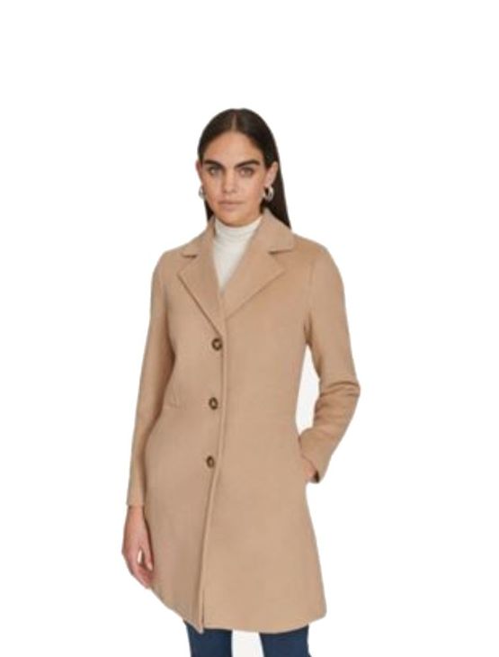 Casaco Calvin Klein Feminina Longo Com Botões em Lã - Caqui Claro Casaco Calvin Klein Feminina Longo Com Botões em Lã Caqui Claro p