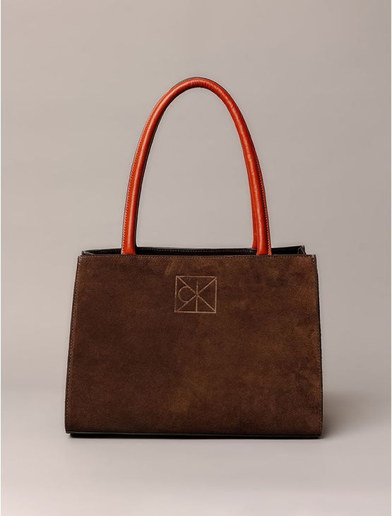 Bolsa Média Calvin Klein Feminina Camurça Contraste - Marrom Bolsa Média Calvin Klein Feminina Camurça Contraste Marrom u