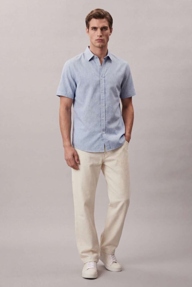 Camisa Manga Curta Cotton Linen - Azul Claro